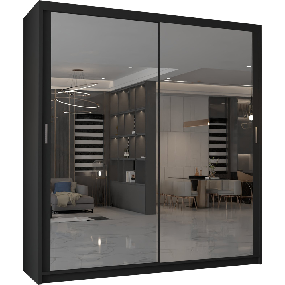 M N Furniture Modern Gala 2 Door Black Mirrored Sliding Wardrobe 90cm Image 2
