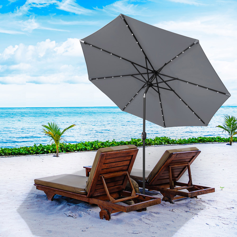 GardenKraft Grey 32 Solar LED Crank and Tilt Parasol 2.7m Image 4