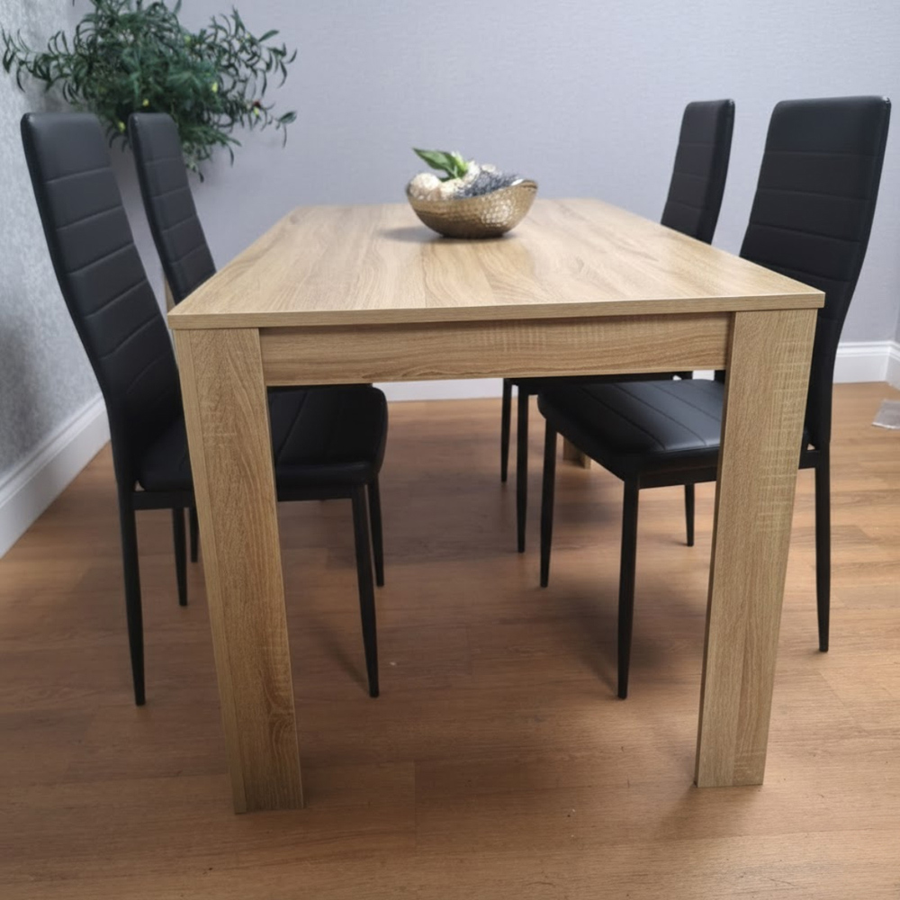 Kosy Koala 4 Seater Faux Leather Dining Table Set Oak Effect and Black Image 2