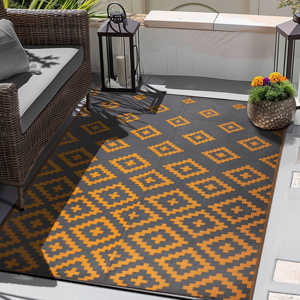 Green Decore Bettina Charcoal Grey and Yellow Ochre Outdoor Rug 120 x 180cm Image 2