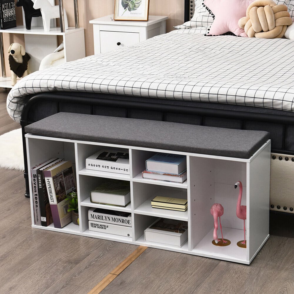 Costway 10 Cube White Shoe Storage Bench Image 4
