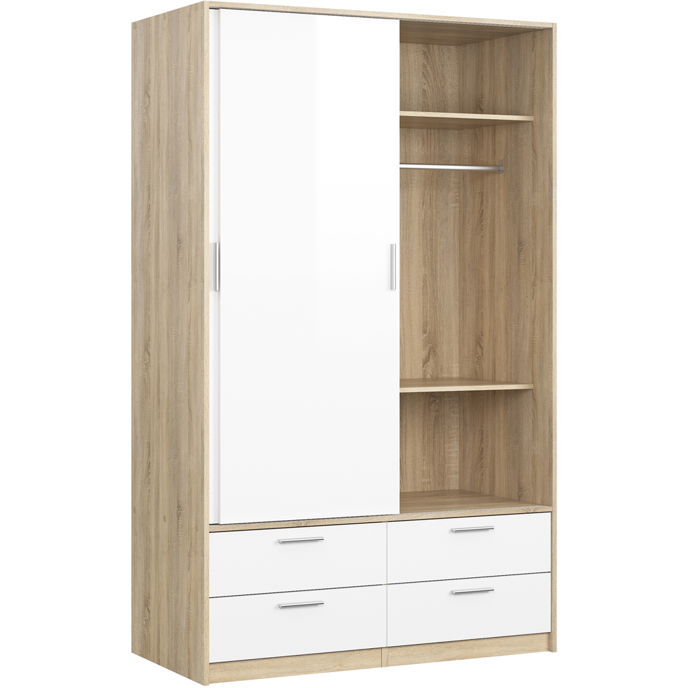 Florence Line 2 Door 4 Drawer Oak and White High Gloss Wardrobe Image 5
