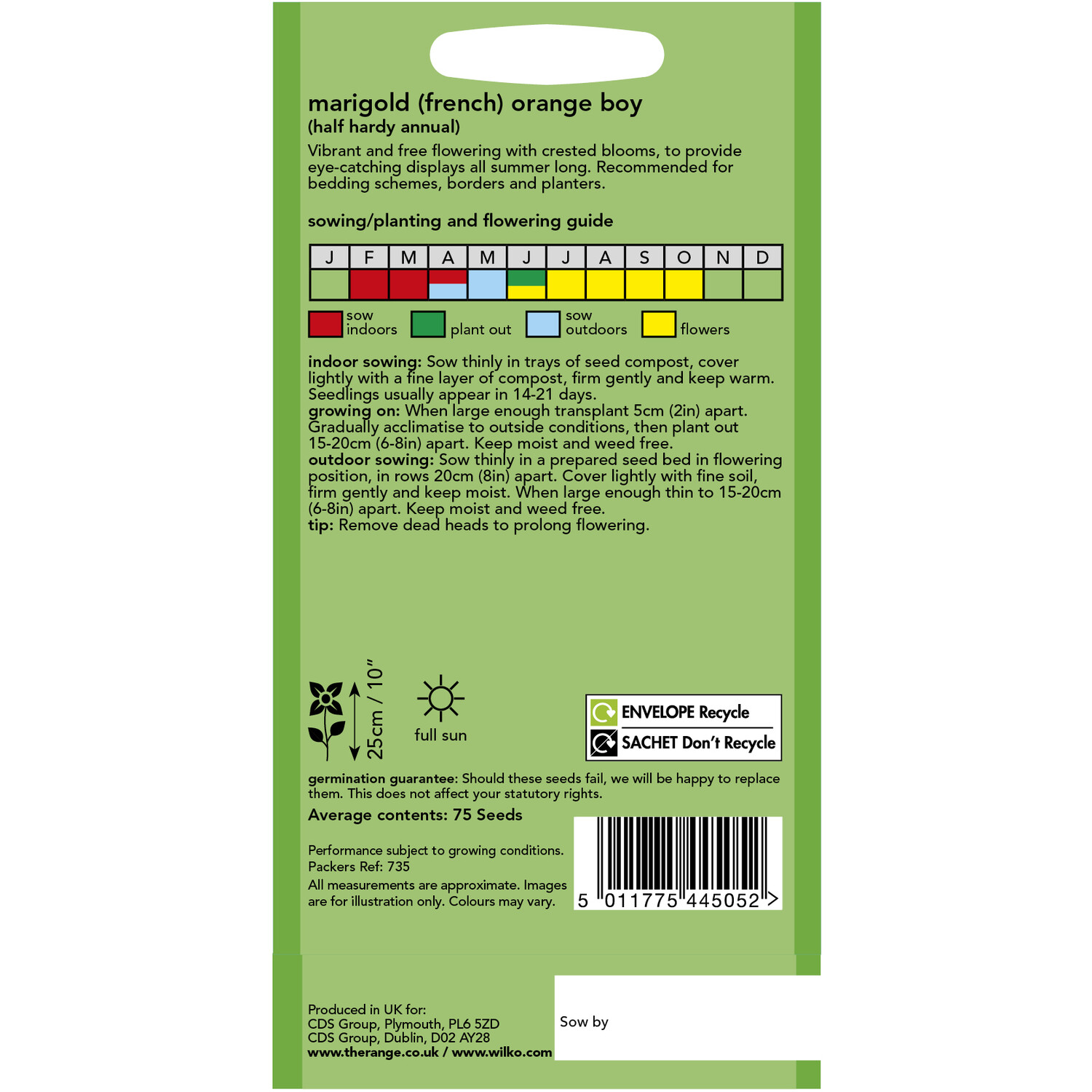 Wilko Marigold French Orange Boy Seeds Image 2