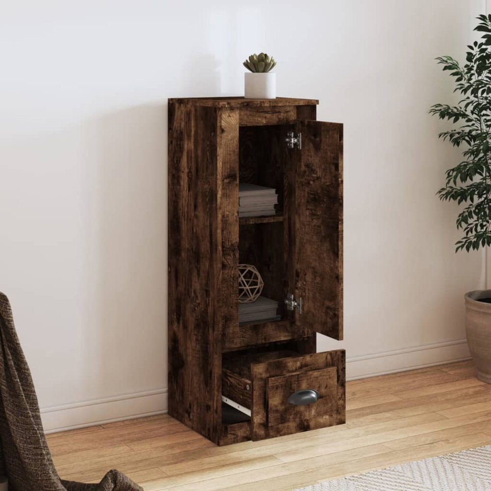 vidaXL Single Door Single Drawer Smoked Oak Highboard Image 8