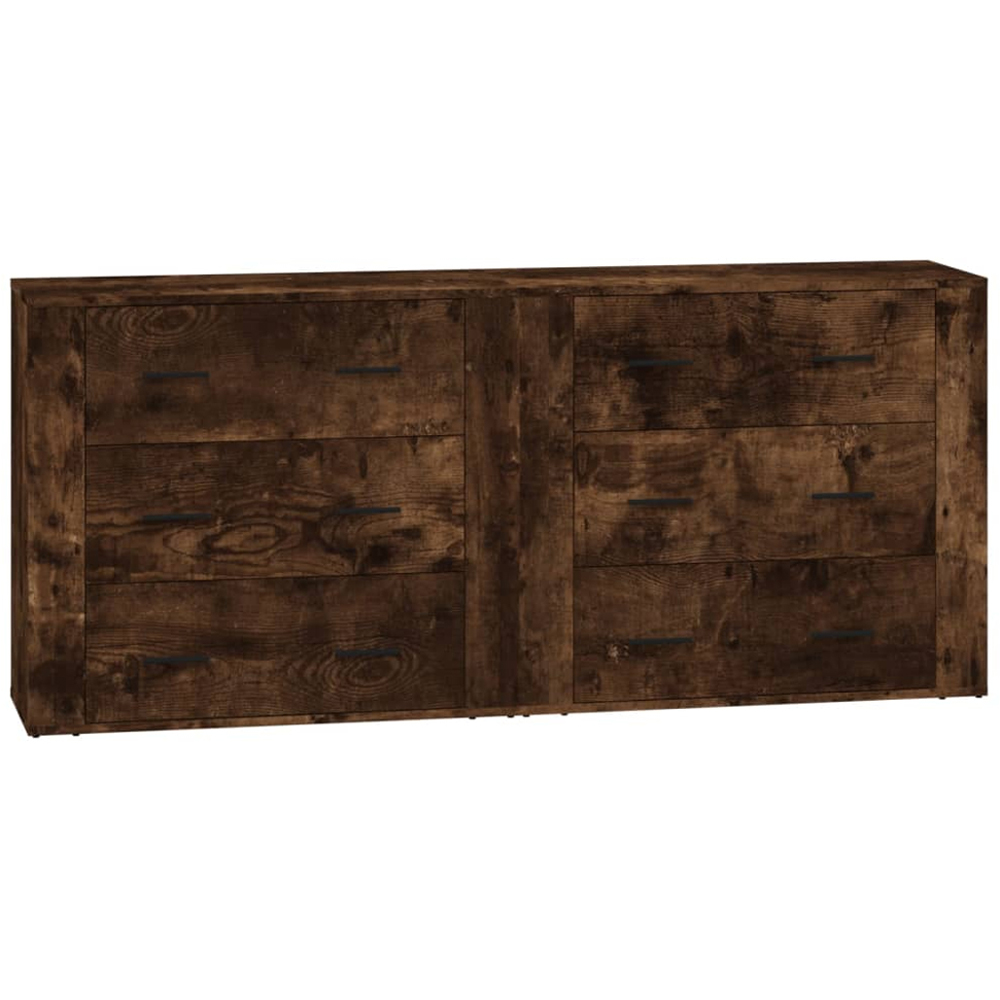 vidaXL 3 Drawer Smoked Oak Sideboard Set of 2 Image 2