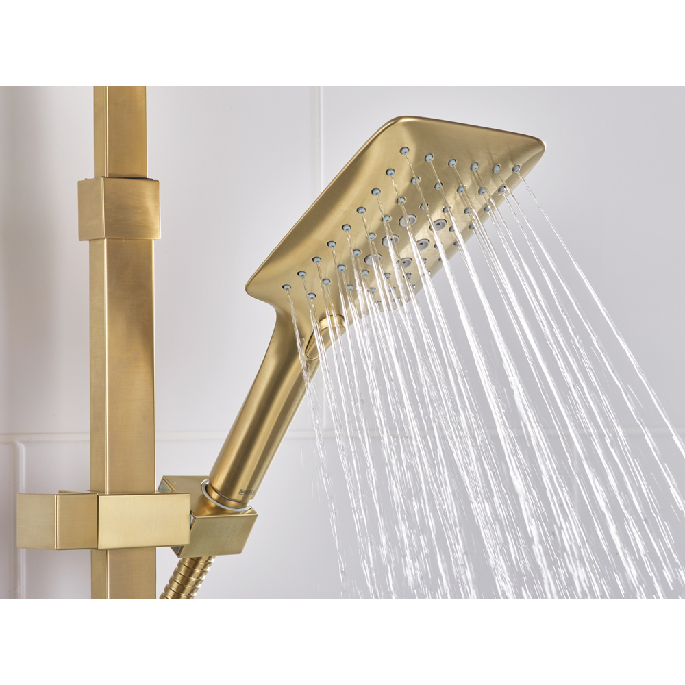 Bristan Quadrato Brushed Brass Cool Touch Thermostatic Bar Shower with Handset Image 5
