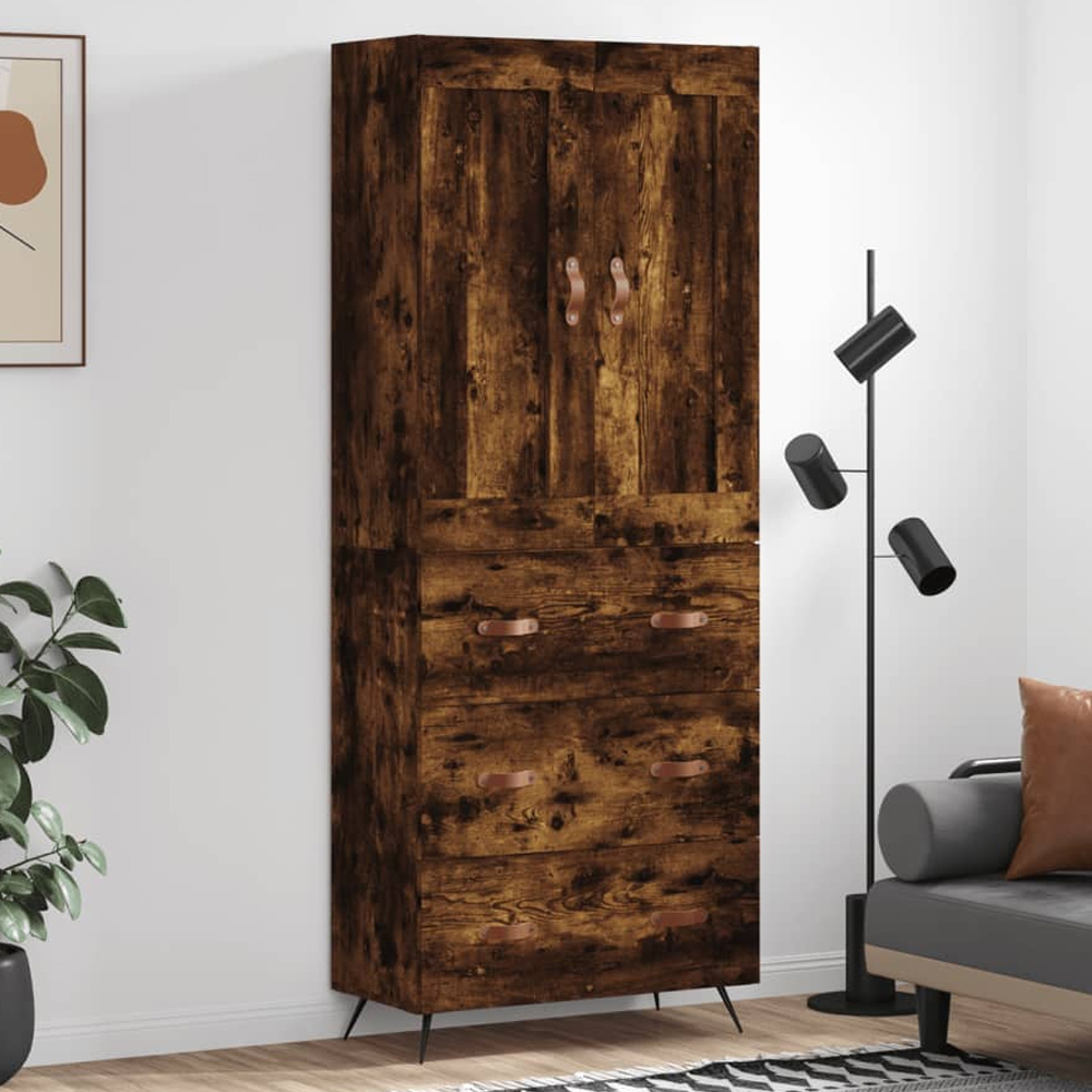 vidaXL 2 Door 3 Drawer Smoked Oak Highboard Image 1