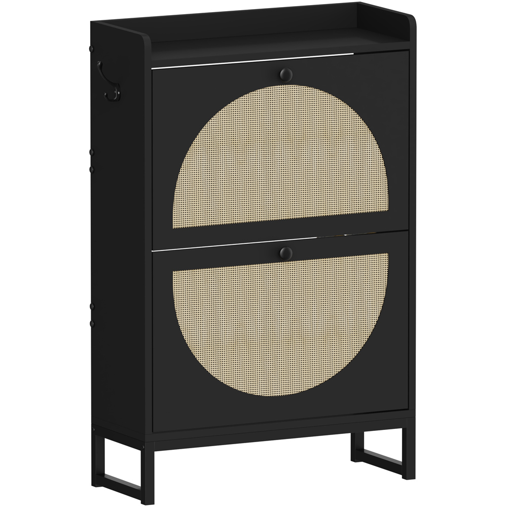 FurnitureHMD 2 Door Black Woven Rattan Shoe Cabinet with Hooks Image 2