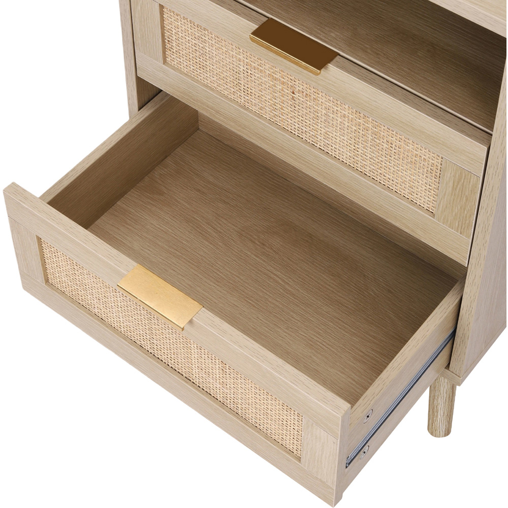 Living and Home 2 Drawer Single Shelf Natural Wooden Rattan Nightstand Image 5