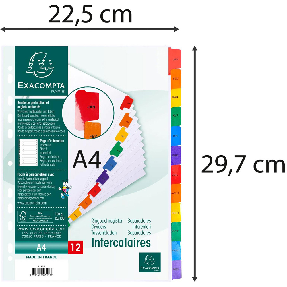 Exacompta A4 White January-December Monthly Index Divider with Multicolour Tabs 20 Pack Image 6