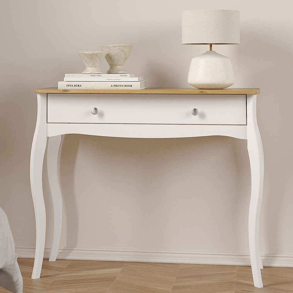 Florence Baroque Single Drawer Pure White Iced Coffee Lacquer Dressing Table Image 1