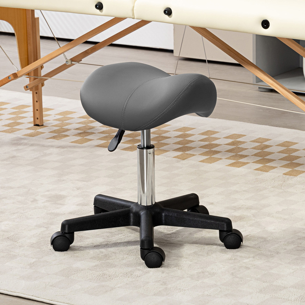 Portland Grey Adjustable Rolling Salon Saddle Stool Image 5