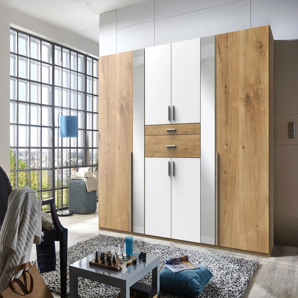 TJ'S Roma 6 Door 2 Drawer White and Planked Oak Wardrobe Image 4
