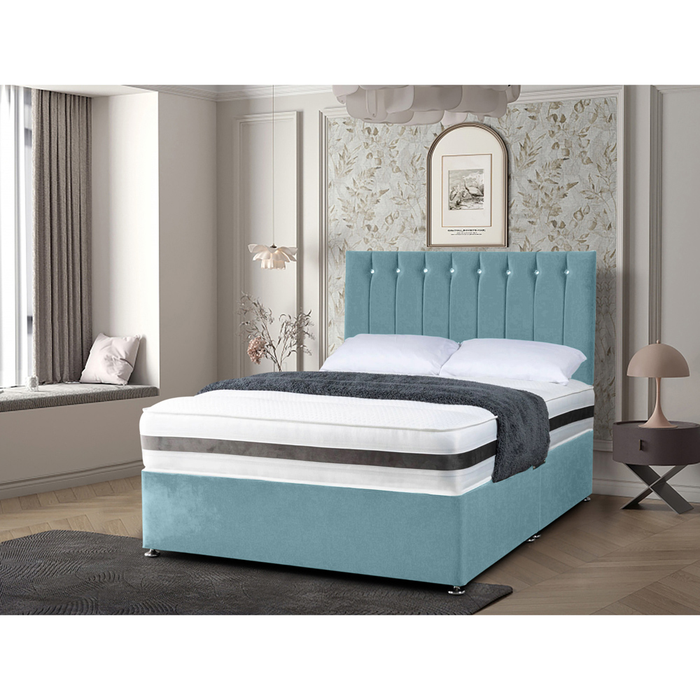 Eleganza Home Cocoon Single Duck Egg Plush Velvet Divan Bed with Headboard Image 2