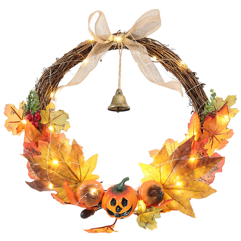 Living and Home LED Wreath with Maple Leaves Pumpkins Berries and Bell 40cm Image 3