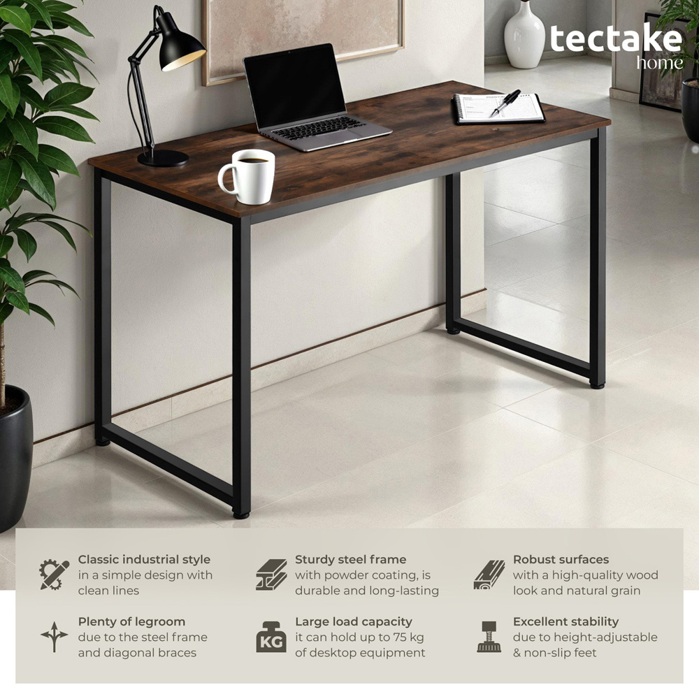 tectake Flint Dark Wood Office Desk 140 x 59 x 76.5cm Image 6