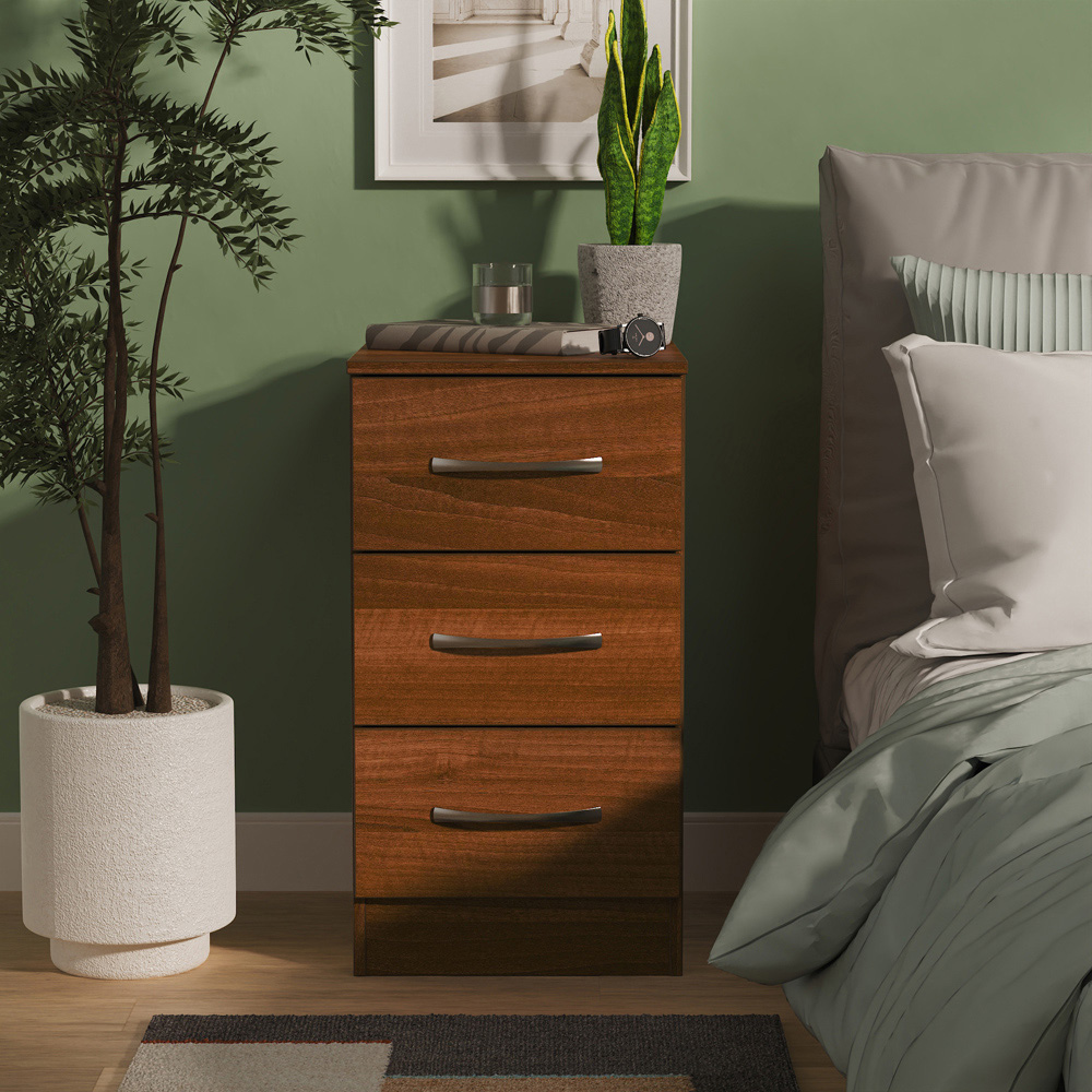 Crowndale Avon 3 Drawer Noche Walnut Bedside Cabinet Image 7