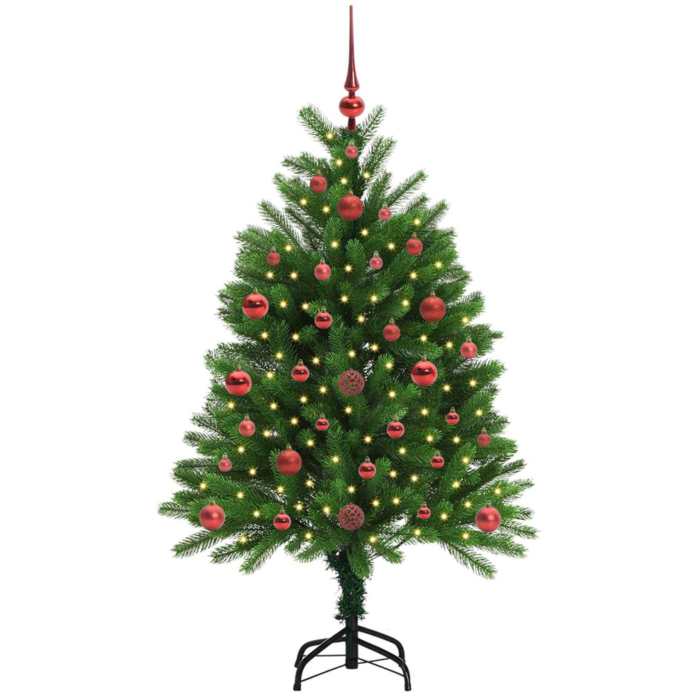 vidaXL Pre-Lit Red Baubles Green Artificial Christmas Tree 4ft Image 1