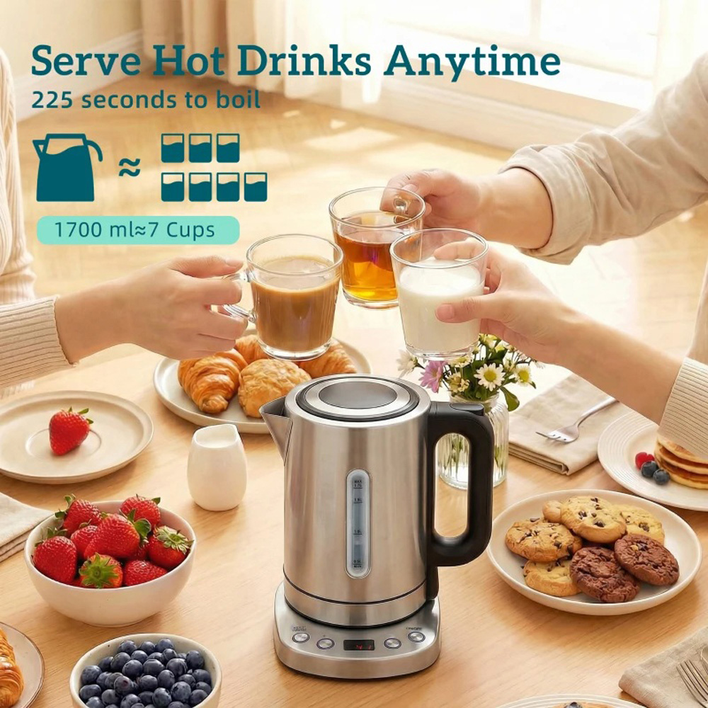 HOMCOM Polished Stainless Steel 1.7L Electric Kettle Image 5