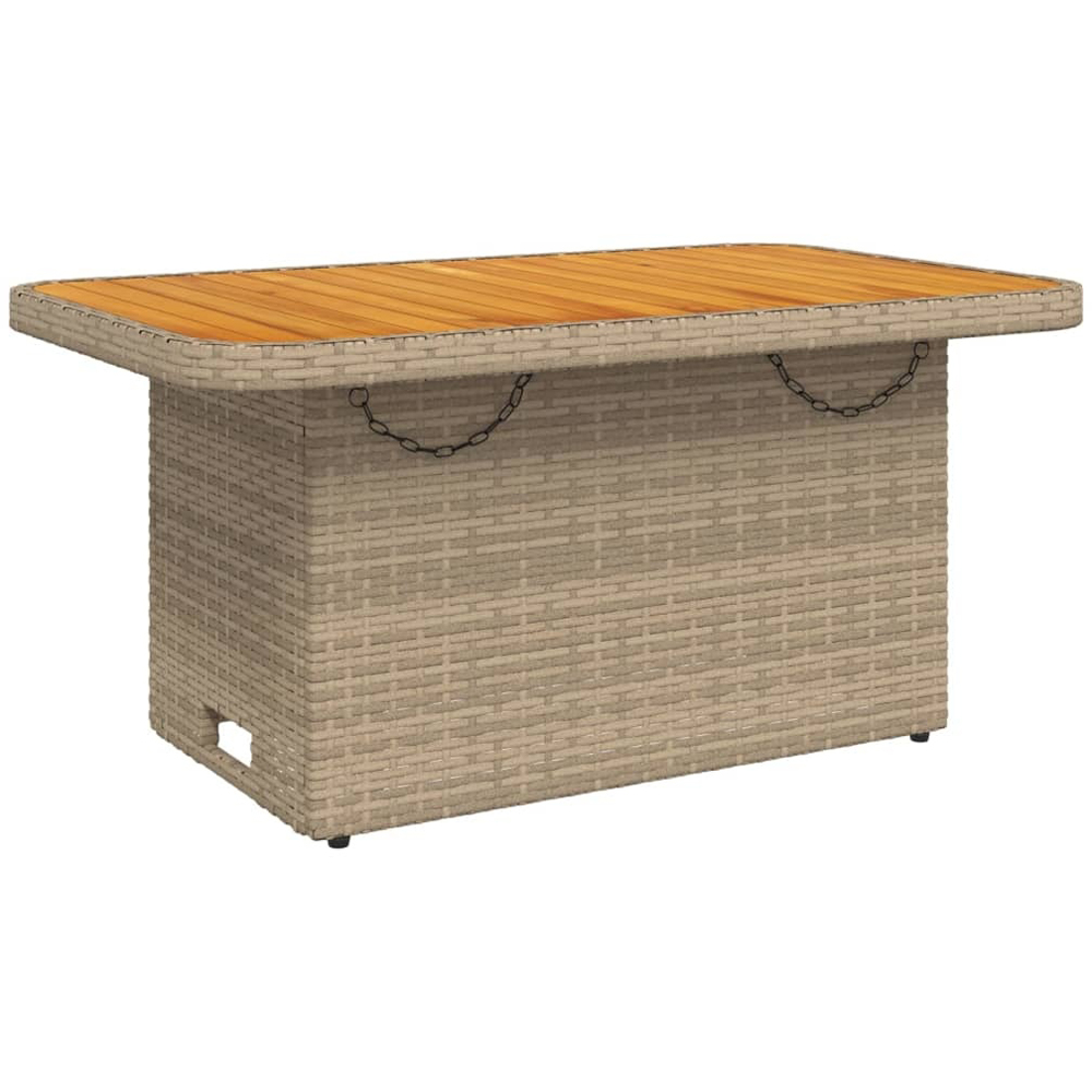 Walplus 2 Seater Beige Brown Poly Rattan Liftable Acacia Wood Top Convertible Garden Dining Table Image 2