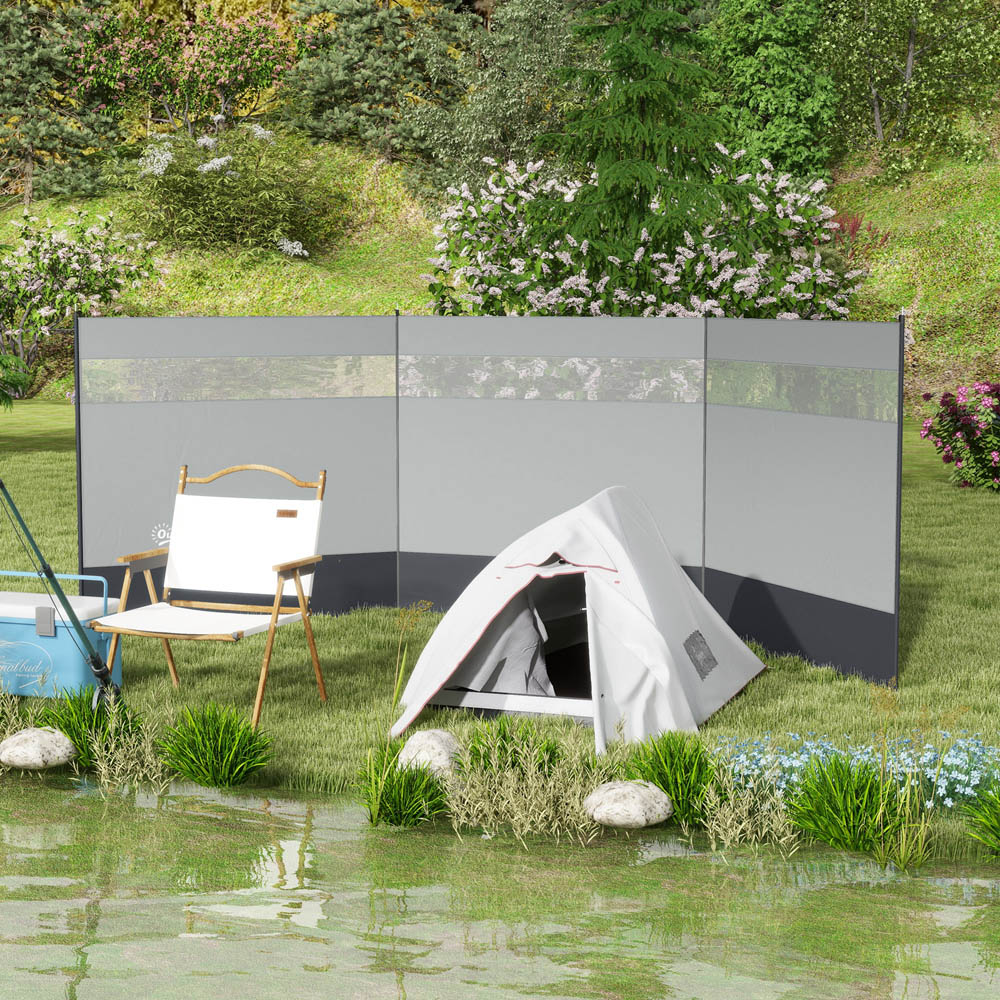 Outsunny Grey Camping Windbreak with Clear Windows and Carry Bag 4.4 x 1.4m Image 2