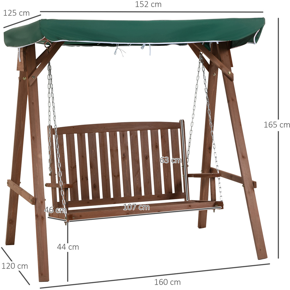 Outsunny 2 Seater Green Fir Wood Garden Swing Chair with Canopy Image 8
