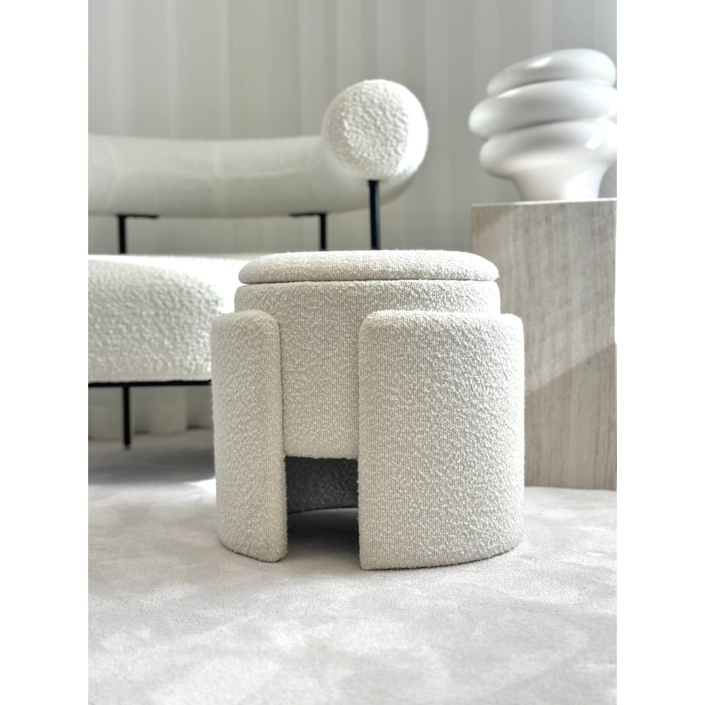 CARME Home Mabel Ivory Bouclé Storage Stool Image 6
