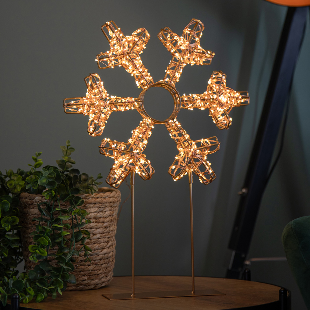 Samuel Alexander 720 Warm White LED Rose Gold Light Up Christmas Snowflake on Metal Stand 45cm Image 2