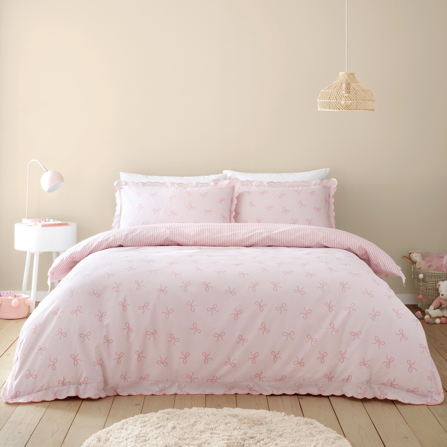 Florence Bows Duvet Cover and Pillowcase Set Pink Double Image 7