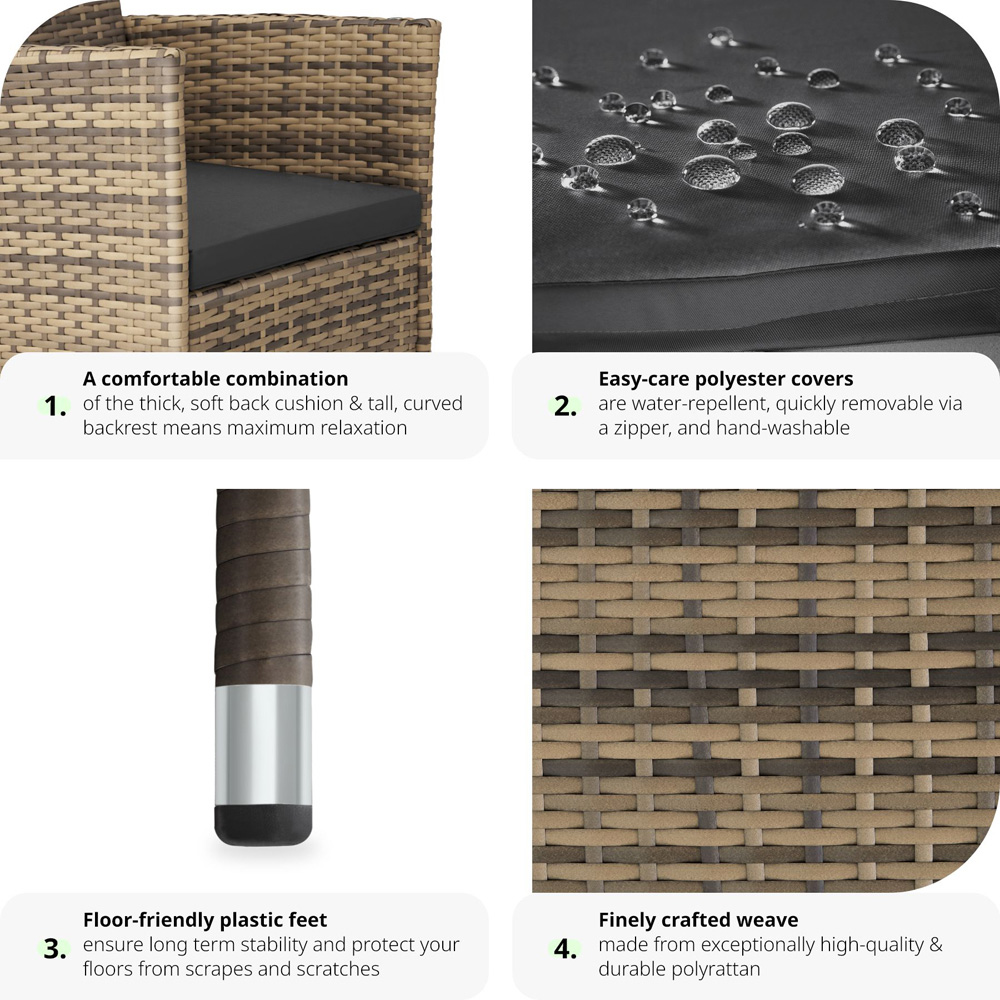 tectake Nantes Set of 2 Natural and Dark Grey Polyrattan Garden Chair Image 5