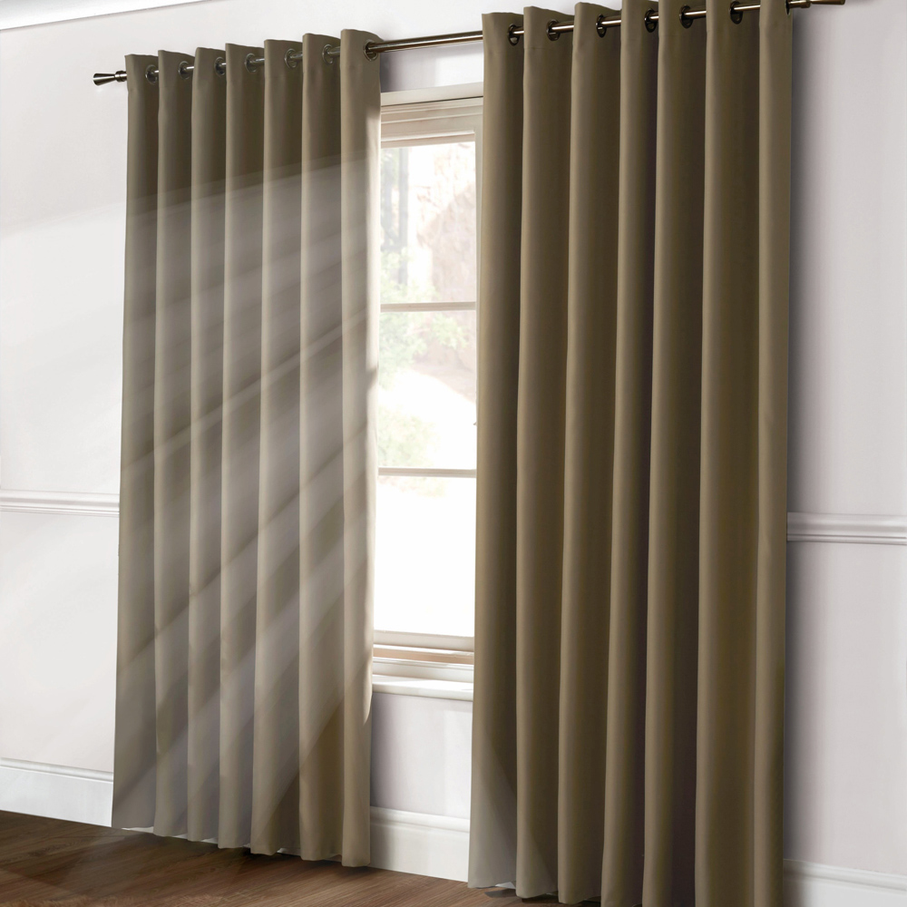 Alan Symonds Essential Beige Plain Ring Top Eyelet Curtains 228 x 228cm Image 1