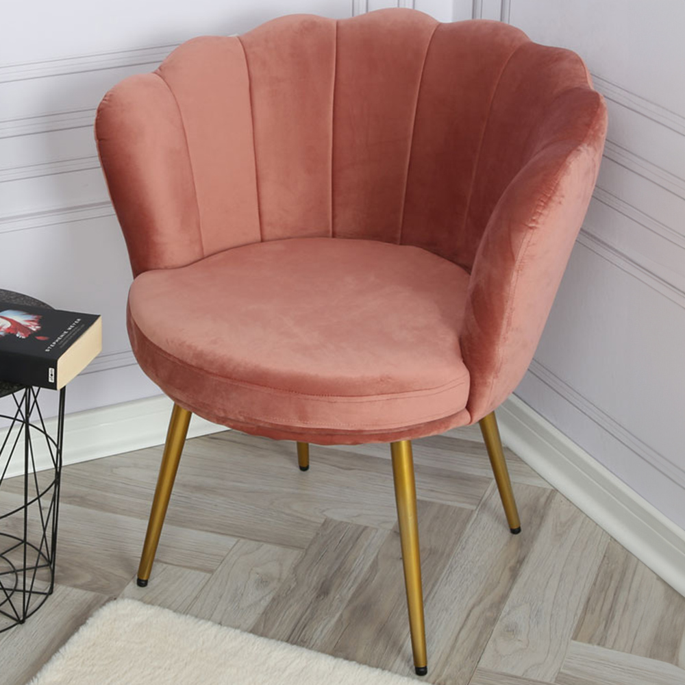 Flora Dark Pink Velvet Scalloped Back Accent Chair Image 1