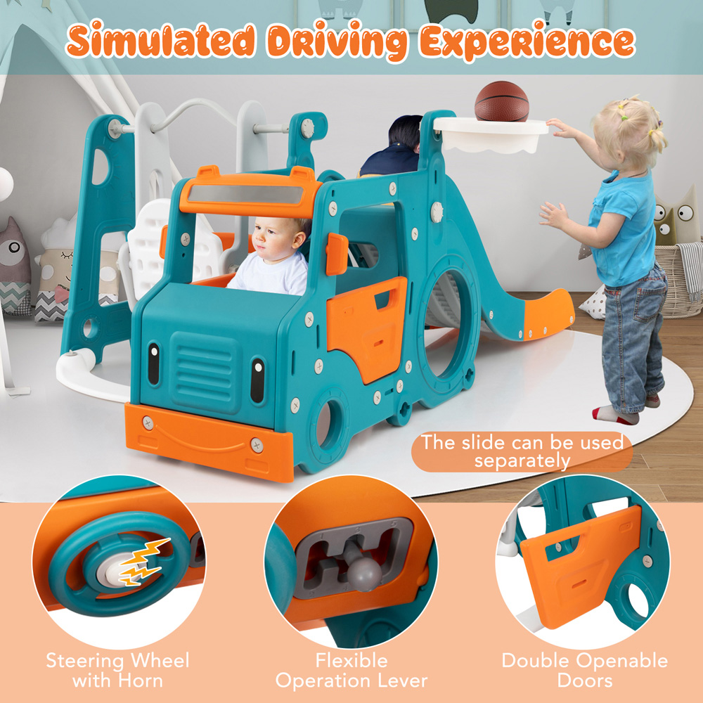 Costway 5-in-1 Kids Multicolour Slide and Swing Set Image 6