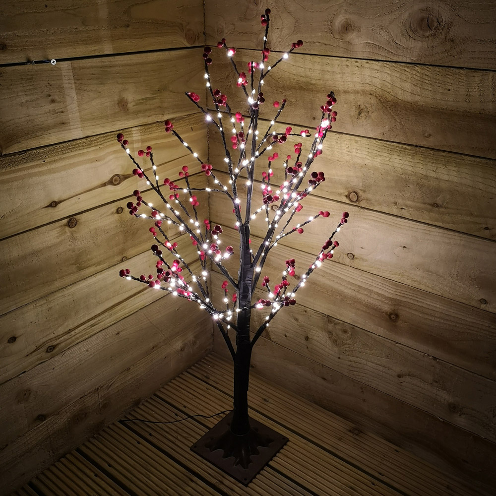 Samuel Alexander Warm White LED Black Christmas Twig Tree with Red Berry 3ft Image 6