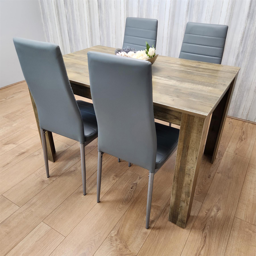 Kosy Koala 4 Seater Wood and Faux Leather Dining Set Rustic Effect and Grey Image 6