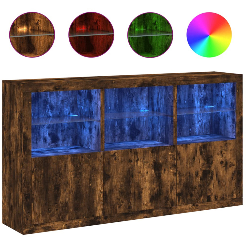 vidaXL 6 Door 6 Shelf Smoked Oak Large Sideboard with LED Lights Image 7