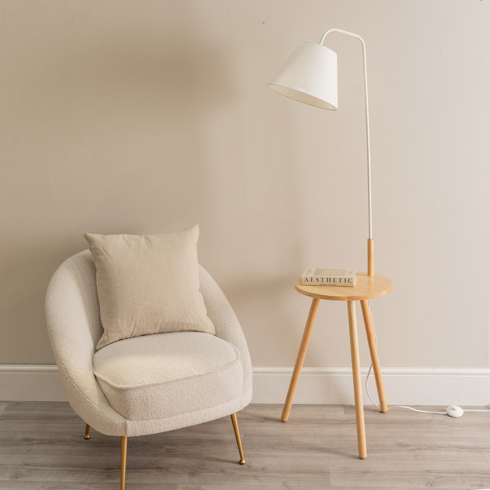 ValueLights Freja Natural Wood and White Side Table Floor Lamp Image 6