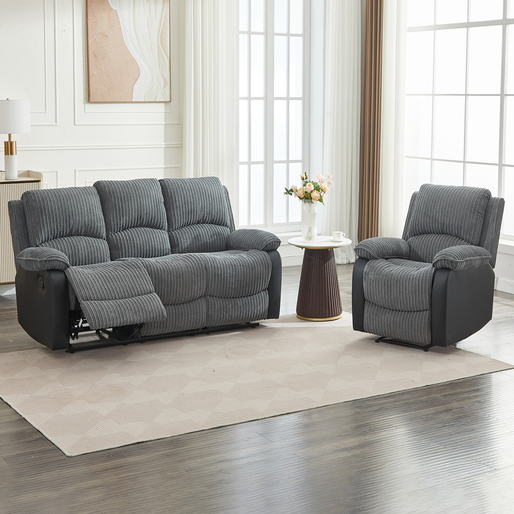 Langham 4 Seater Grey Manual Recliner Sofa Set Image 1