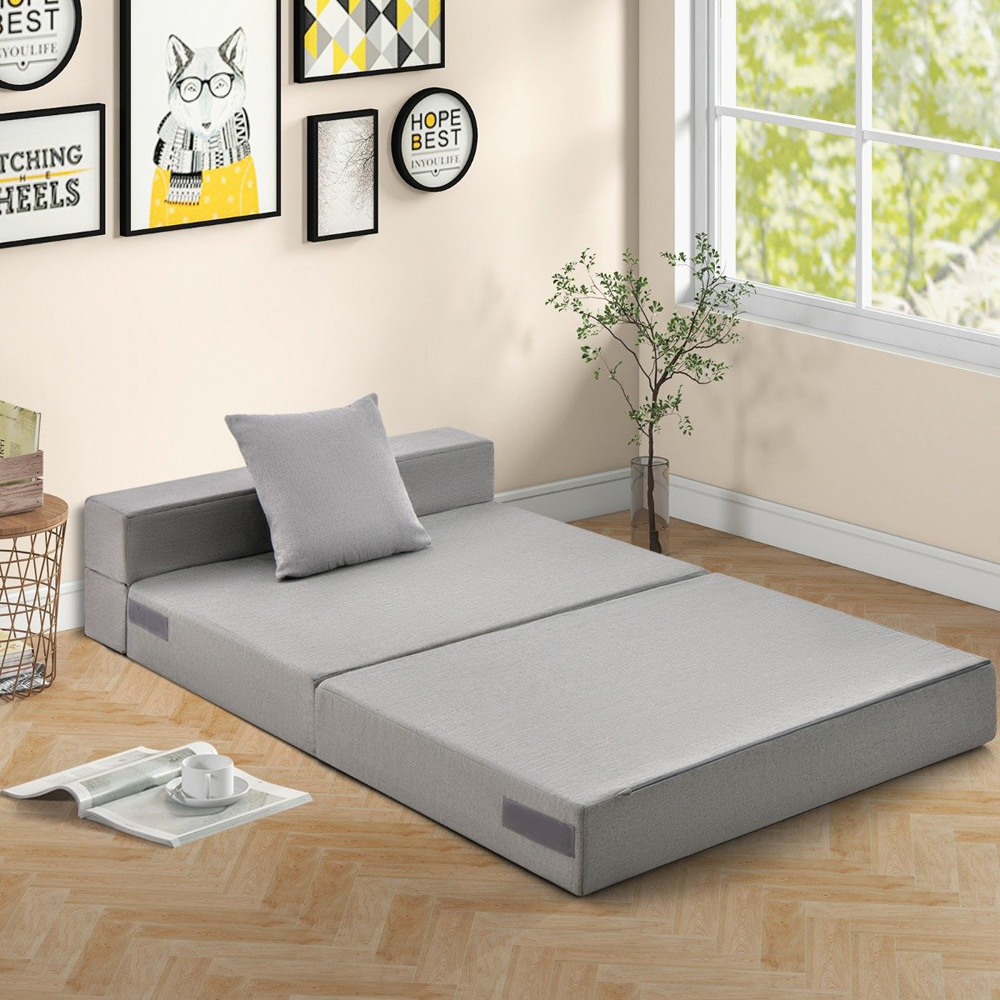 Costway Single Light Grey Tri Fold Sofa Bed with Pillow Image 3