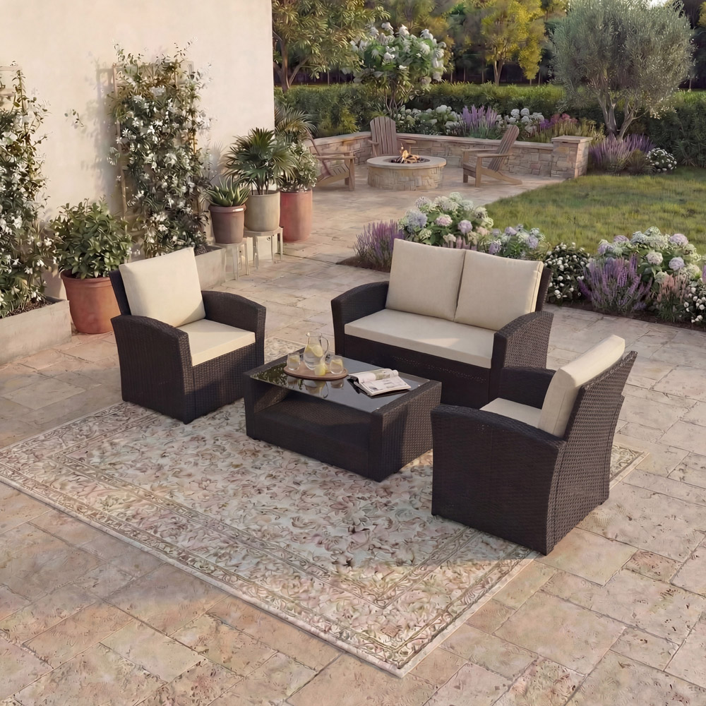 GARDEN VIDA Mylor 4 Seater Brown PE Rattan Garden Lounge Set with Cover Image 3