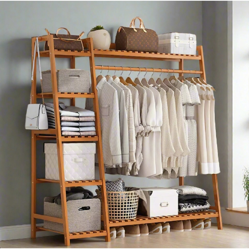 Modcraft 7 Shelf Natural Heavy Duty Wooden Clothes Rail Image 3