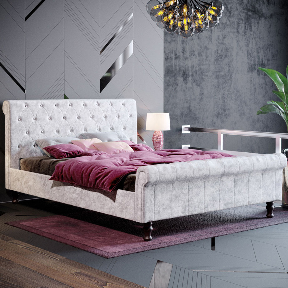 Vida Designs Violetta King Size Silver Crushed Velvet Bed Frame Image 1
