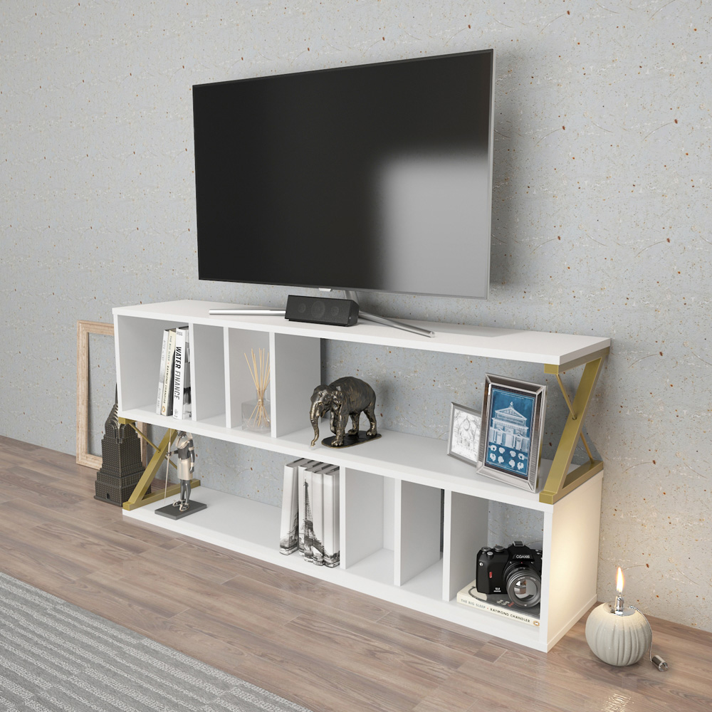 Decorotika Termas 8 Shelf White and Gold TV Unit Image 4