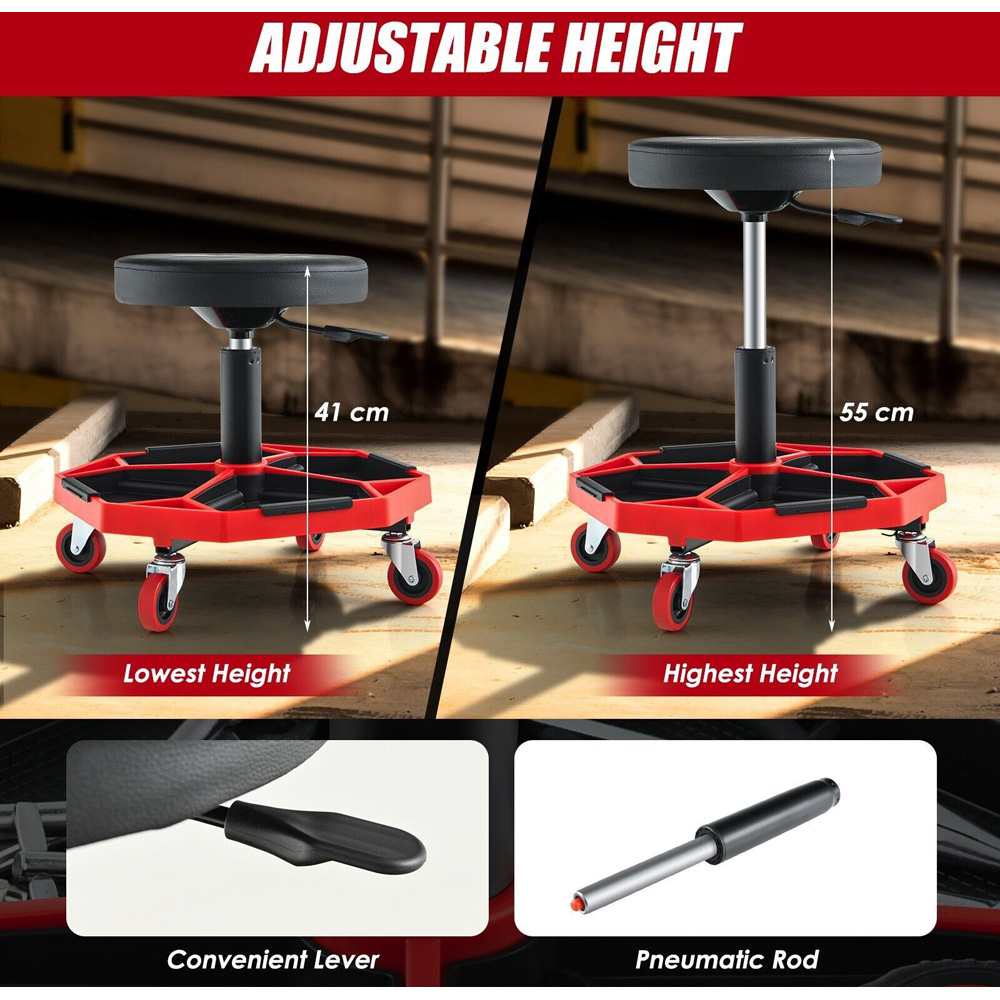 Costway Pneumatic Rolling Mechanic Stool with Padded Seat and Tool Tray Image 5