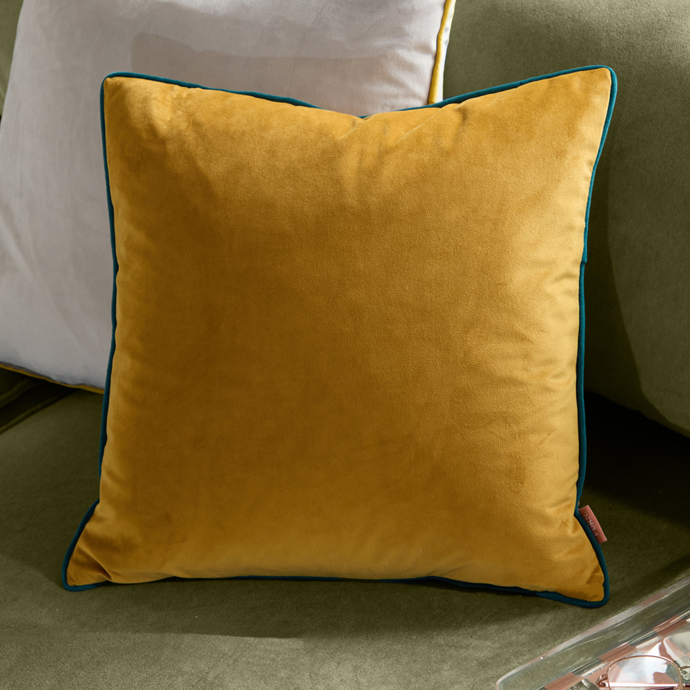 Furn Meridian Ochre and Teal Velvet Cushion 45 x 45cm Image 2