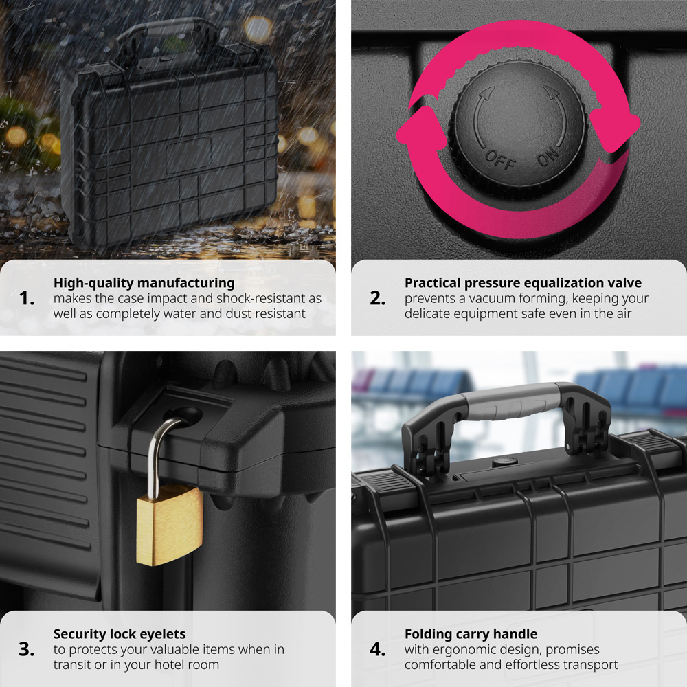 Tectake Large Black Hard Shell Waterproof Camera Case Image 4