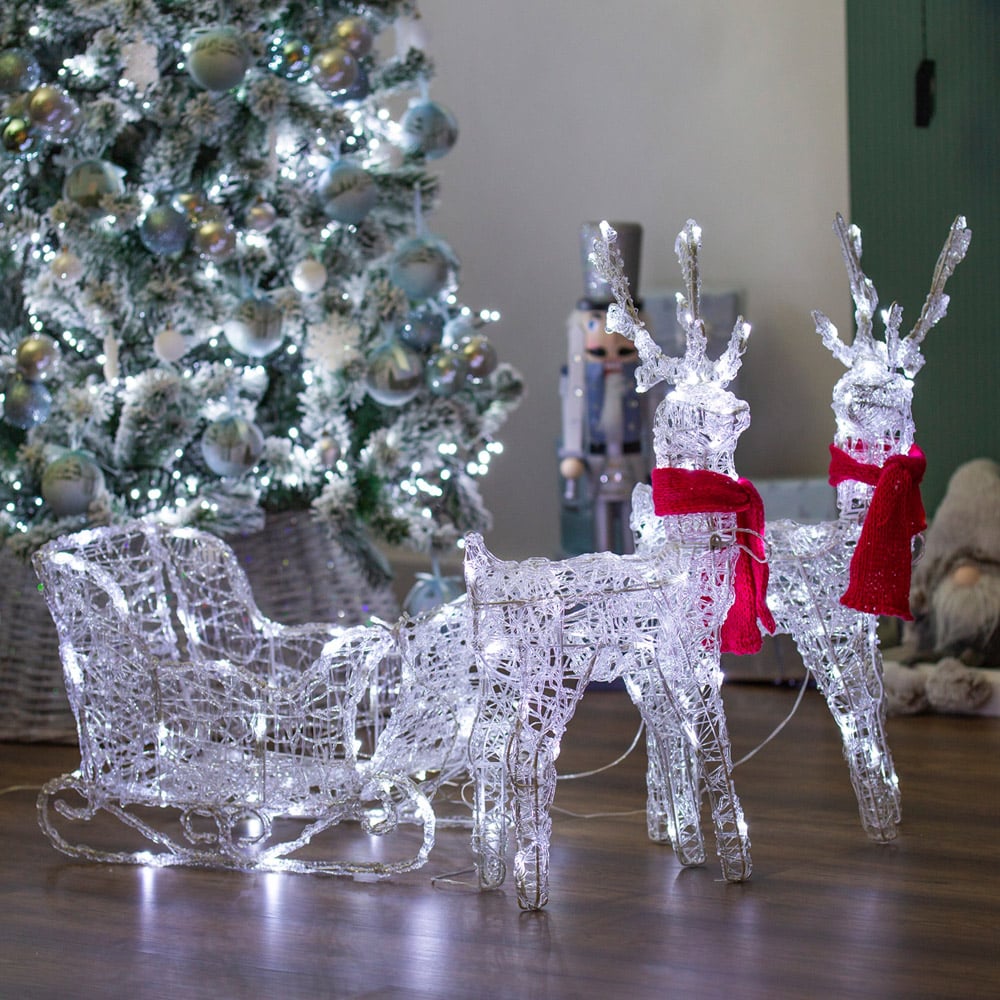 The Christmas Workshop 150 LED Acrylic Reindeers with Sleigh 5.2ft Image 1