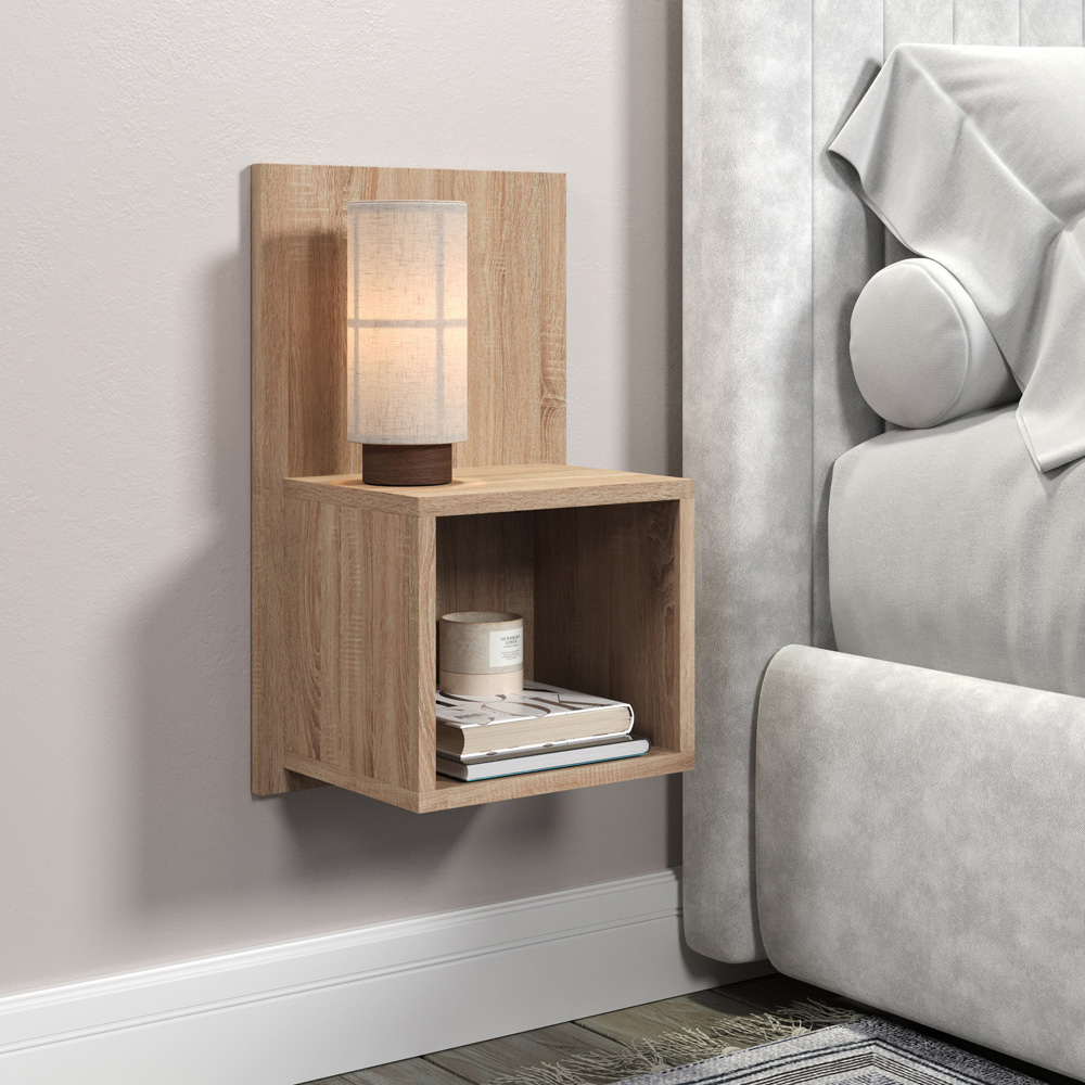 Core Products Kelly Single Shelf Oak Effect Wall-Mounted Open Bedside Table Set of 2 Image 6