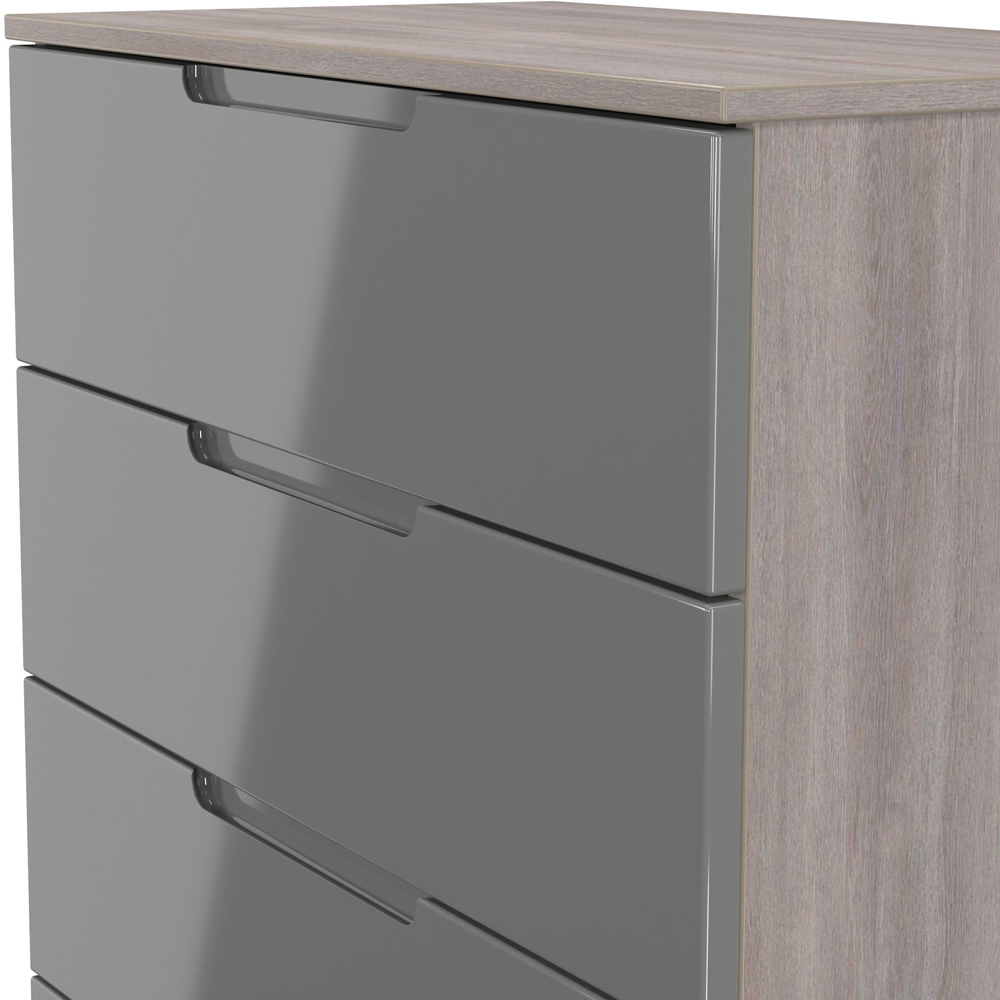 Crowndale Milan 5 Drawer Grey Gloss and Grey Oak Chest of Drawers Ready Assembled Image 5
