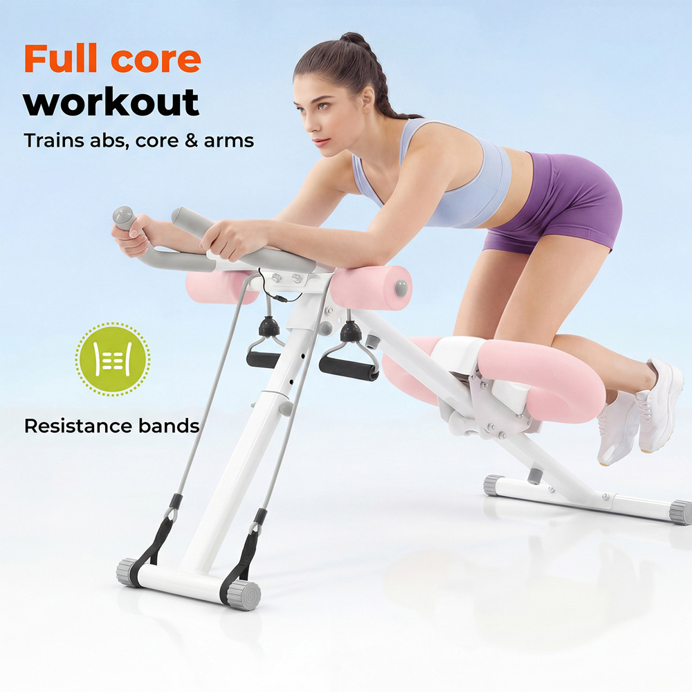 Spector Centra White and Pink Foldable Ab Trainer Machine with LED Monitor Image 3